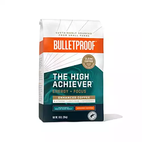 Bulletproof "The High Achiever" Ground Coffee, Medium Roast Coffee with Lion's Mane Mushroom, B Vitamins, and Adaptogens