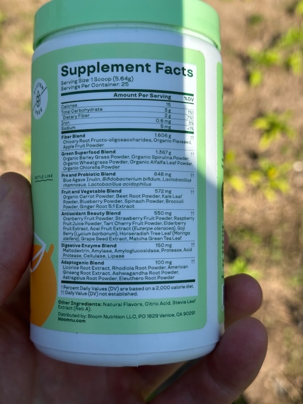 the ingredient list of bloom greens