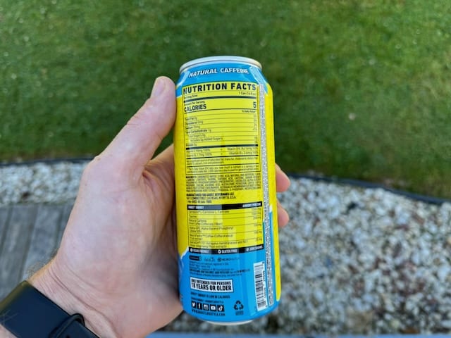 ingredient label for Ghost energy drink blue raspberry sour patch kids