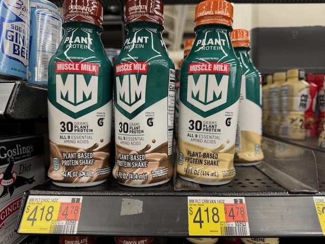 a picture of vegan muscle milk on a store shelf