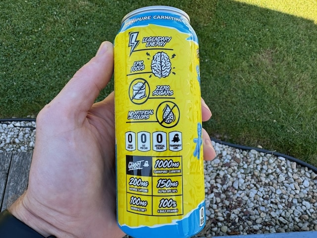 one label of ingredients and caffeine content in ghost energy drink