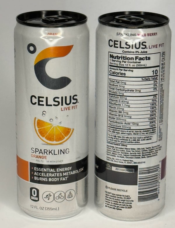 a picture of the ingredient label of a can of celsius