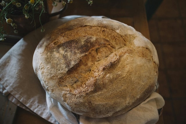 a picture of a round loaf of sourdough bread