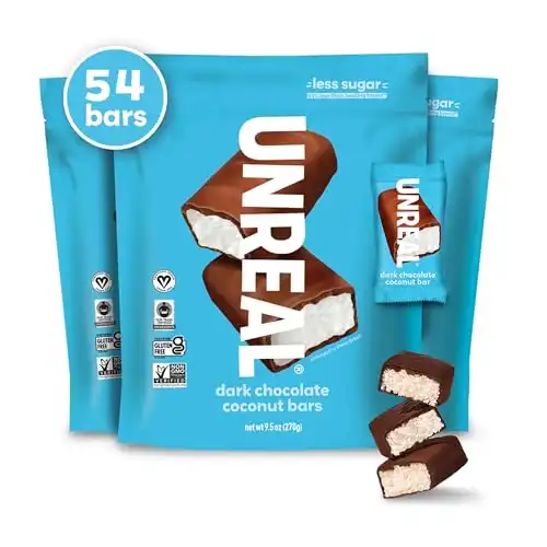 UNREAL Dark Chocolate Coconut Bars (3 Value Size Bags) | Vegan, 3g Sugar, & 3 Simple Ingredients | Non-GMO, Gluten Free, & Fair Trade | 9.5oz each