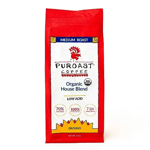 Puroast Low Acid Coffee | Organic, High Antioxidant Ground Coffee | House Blend