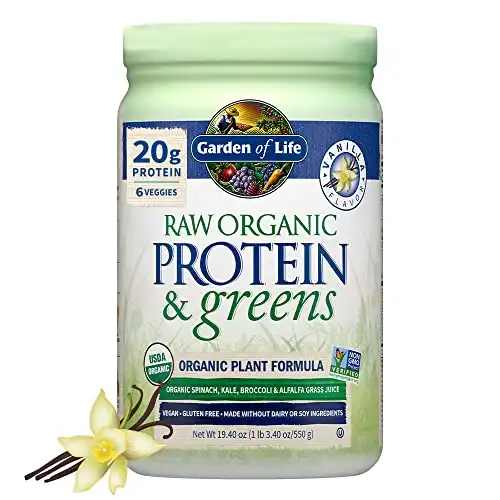 Garden of Life Raw Organic Protein & Greens - Vanilla - Vegan Plant Protein Powder with Greens & Probiotics, Dairy-Free, Gluten-Free, Low Carb Shake for Women and Men, 20 Servings