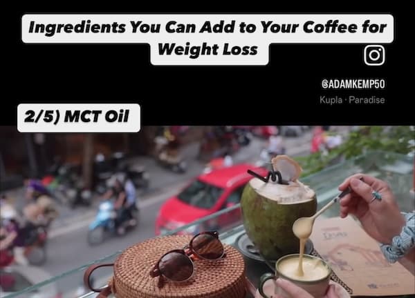 an image of coconut oil (MCT oil) in an article on the top 5 ingredients to add to coffee to lose weight