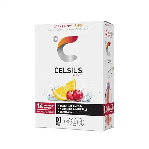 CELSIUS On-the-Go Powder Sticks, Cranberry Lemon, (14 Sticks per Pack)