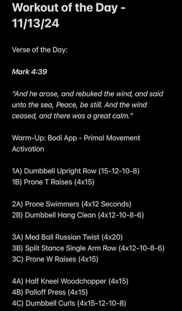 11/13/2024 – Workout of the Day (Upper Body & Core)